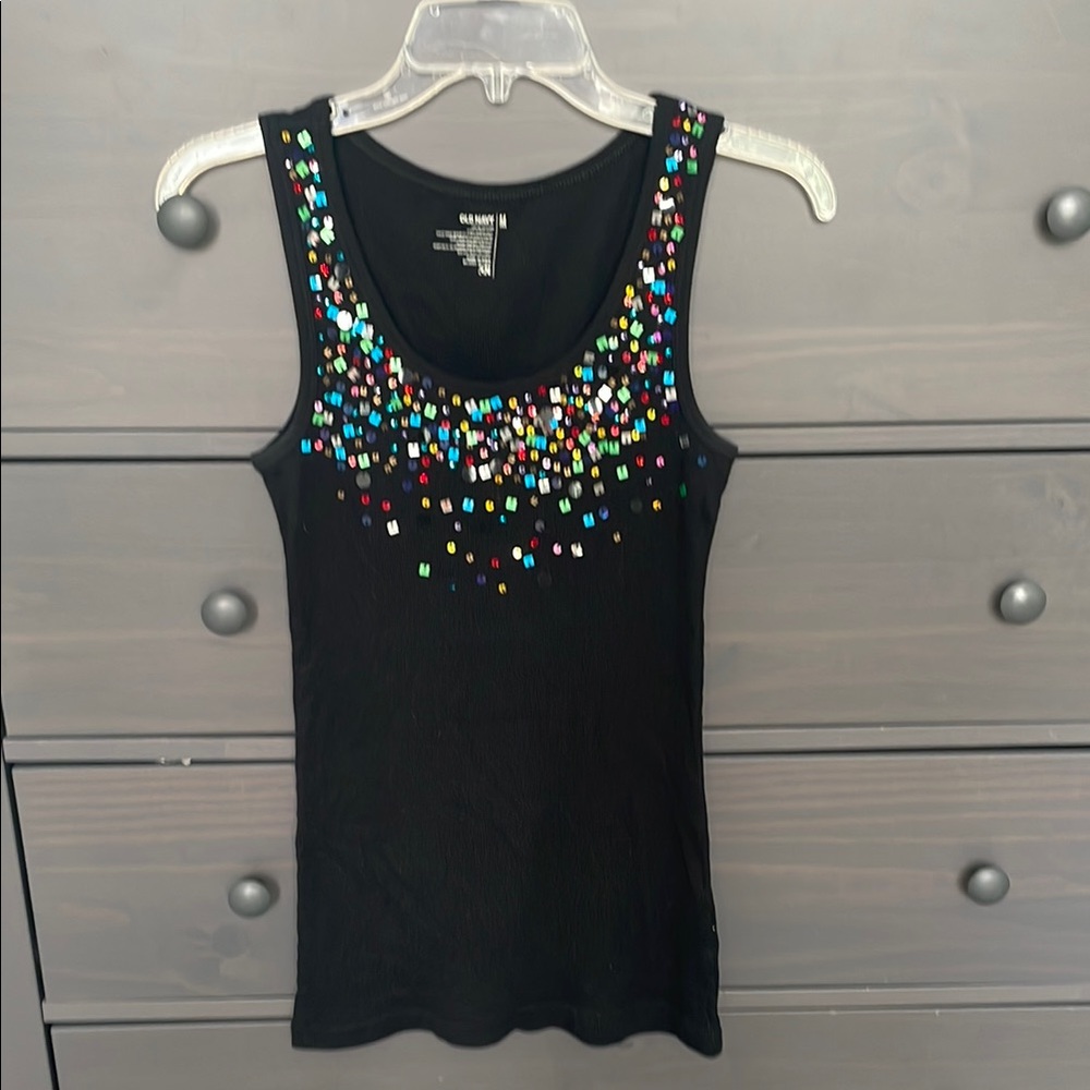 Old Navy Black Tank Top with Multicolor Sequins